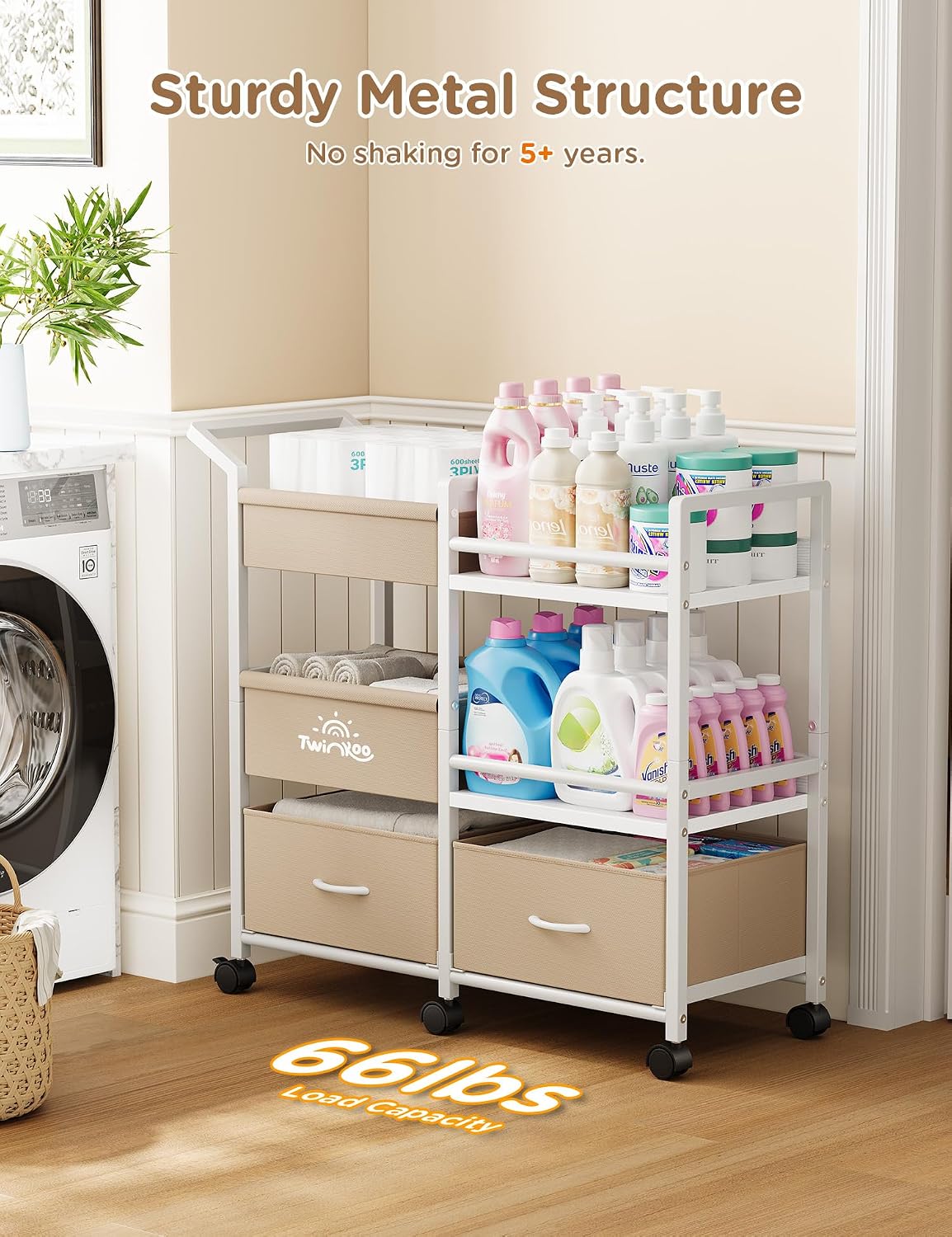 2-In-1 Rolling Nursery Diaper Storage Cart