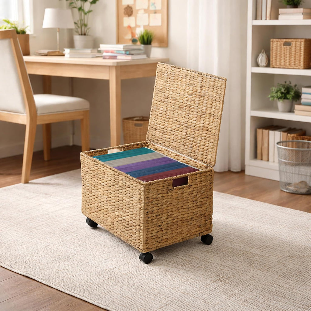 Natural Wheeled Water Hyacinth File Cabinet