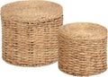 2 Pack Lift-Top Rattan Round Storage Side Ottoman Tables