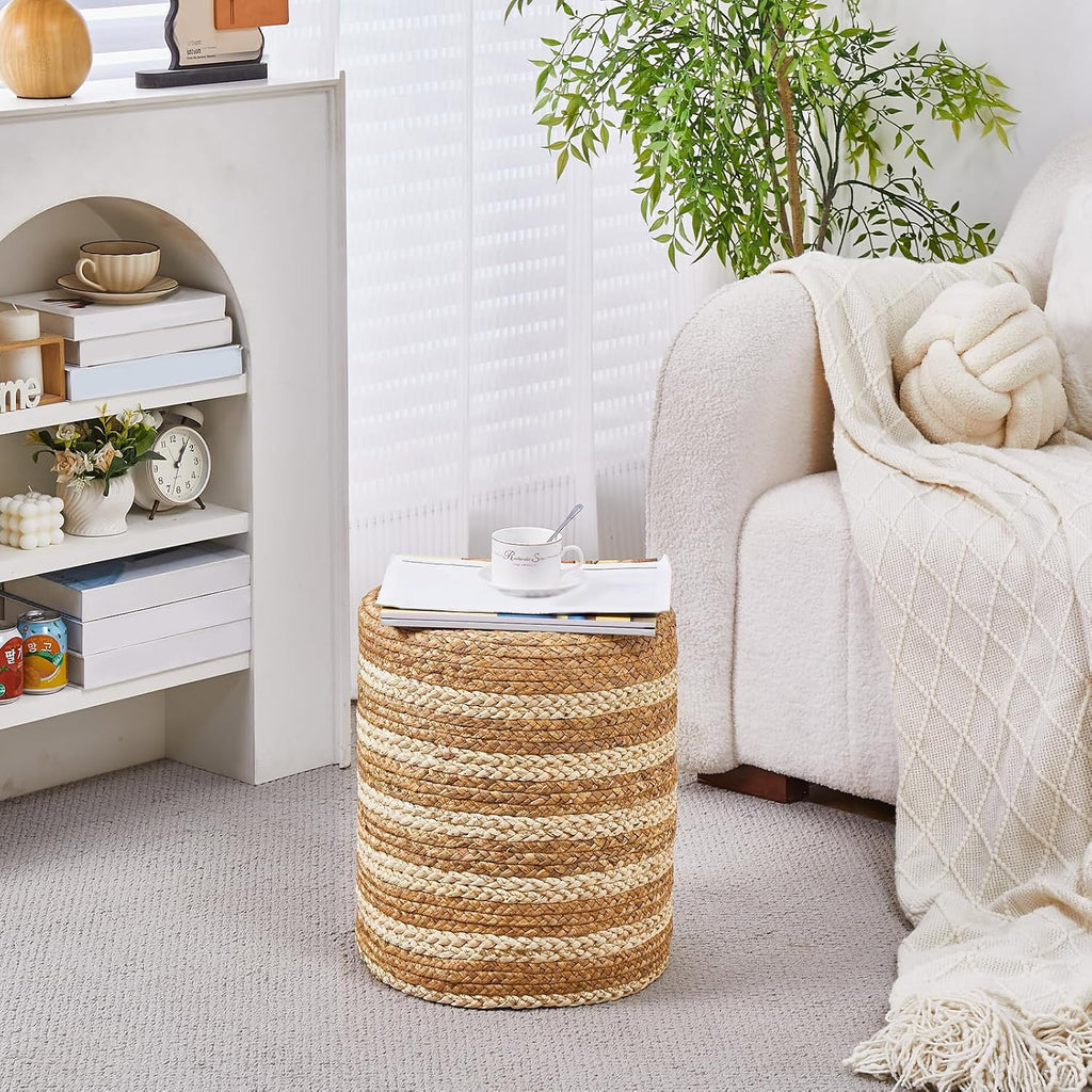 Handwoven Round Seagrass Boho Vanity Ottoman Stool
