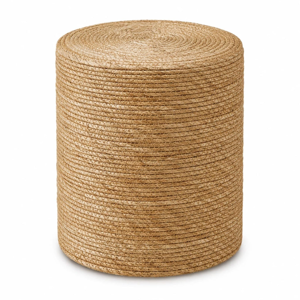 Handwoven Round Seagrass Boho Vanity Ottoman Stool