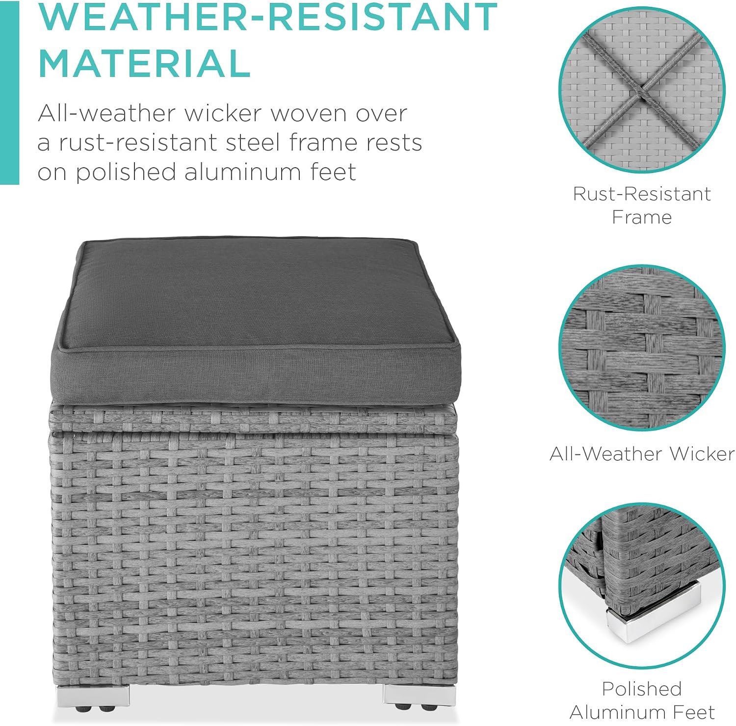 2 Pack Wicker Storage Ottoman with Removable Cushions