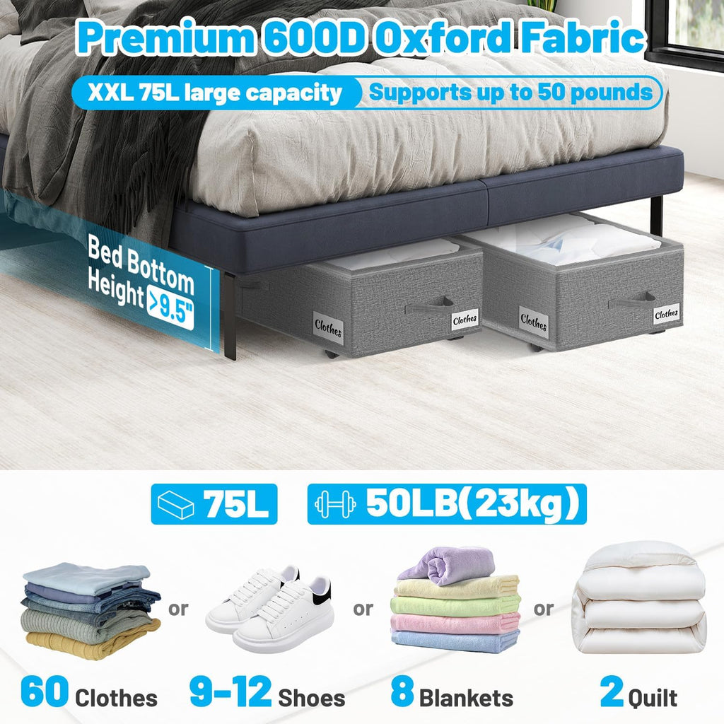 Grey Wheeled XXL Under Bed Storage Bins