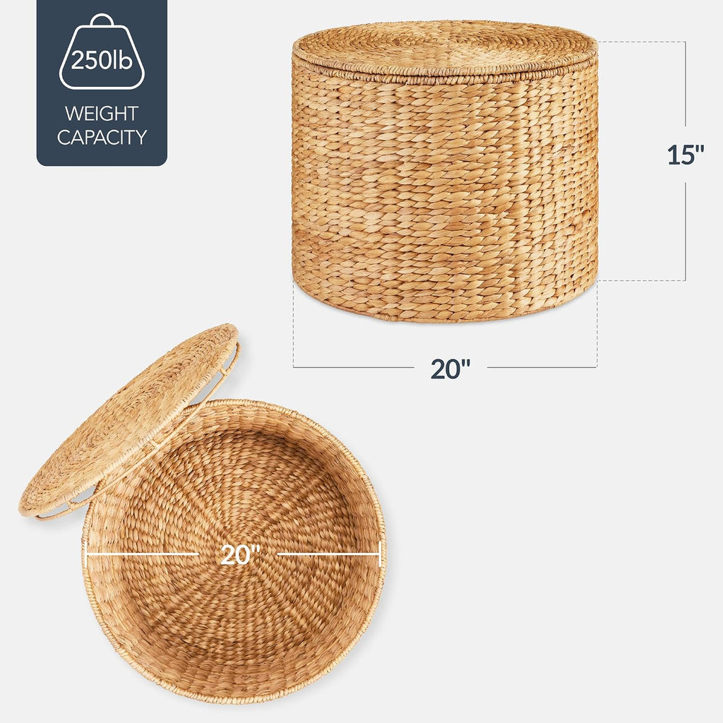 Large Handwoven Water Hyacinth Round Storage Ottoman