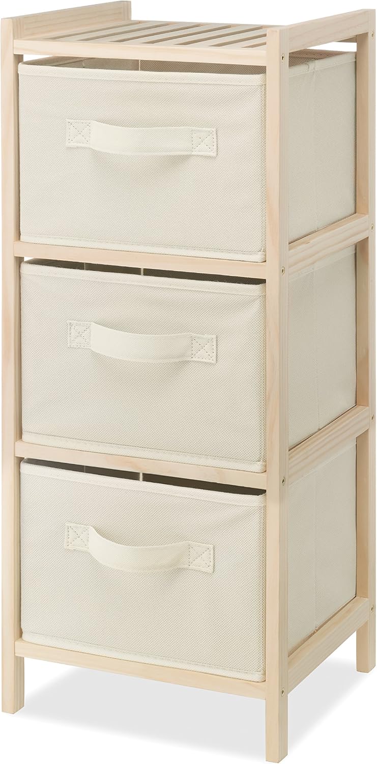 Pine Wood 3-Drawer Fabric Storage Chest