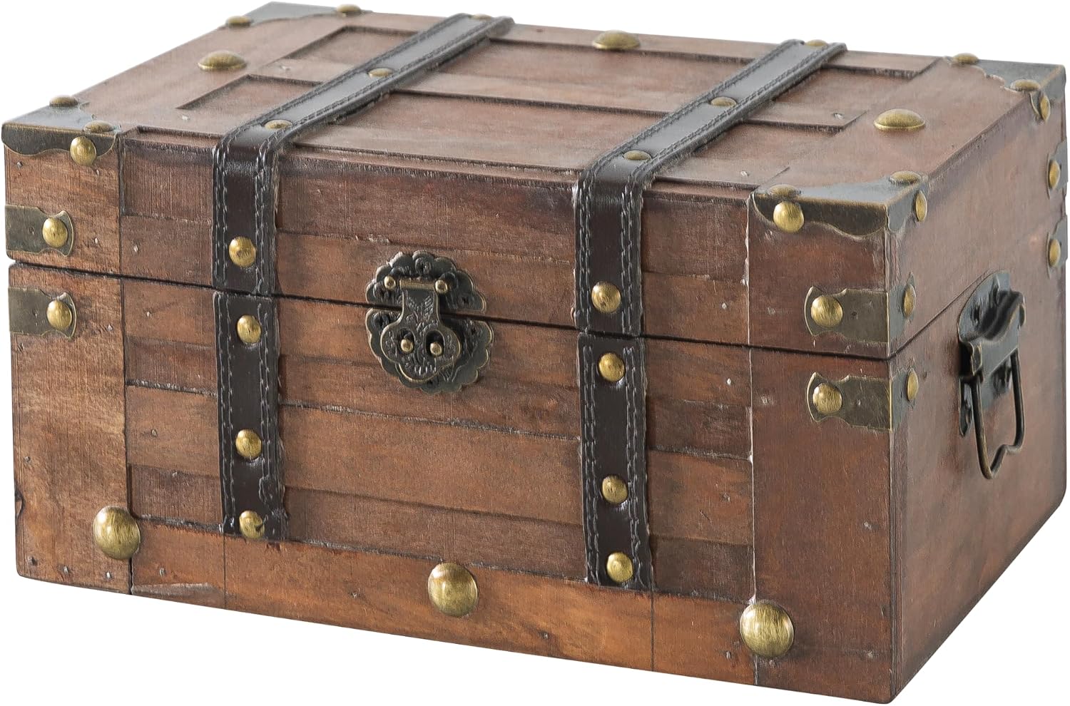 Vintage Small Wooden Treasure Chest with Hinged Lid