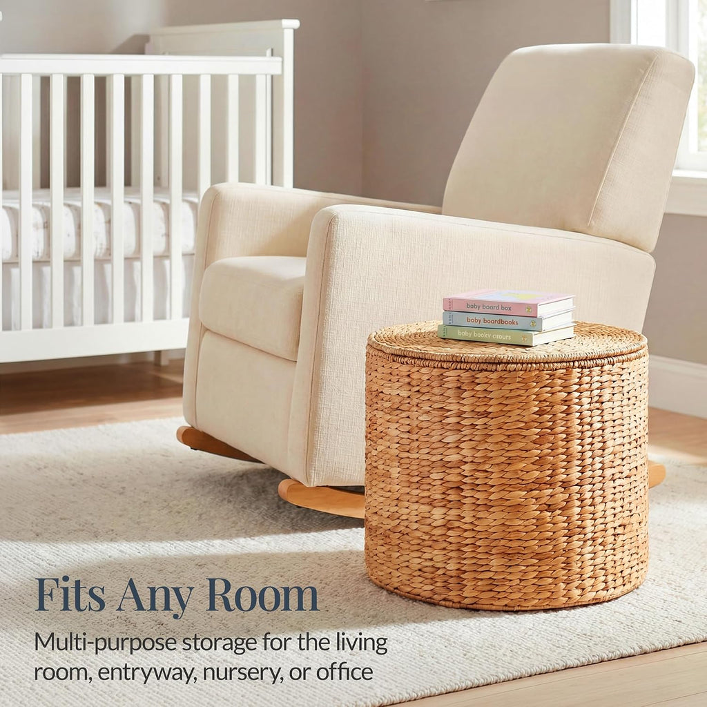 Large Handwoven Water Hyacinth Round Storage Ottoman