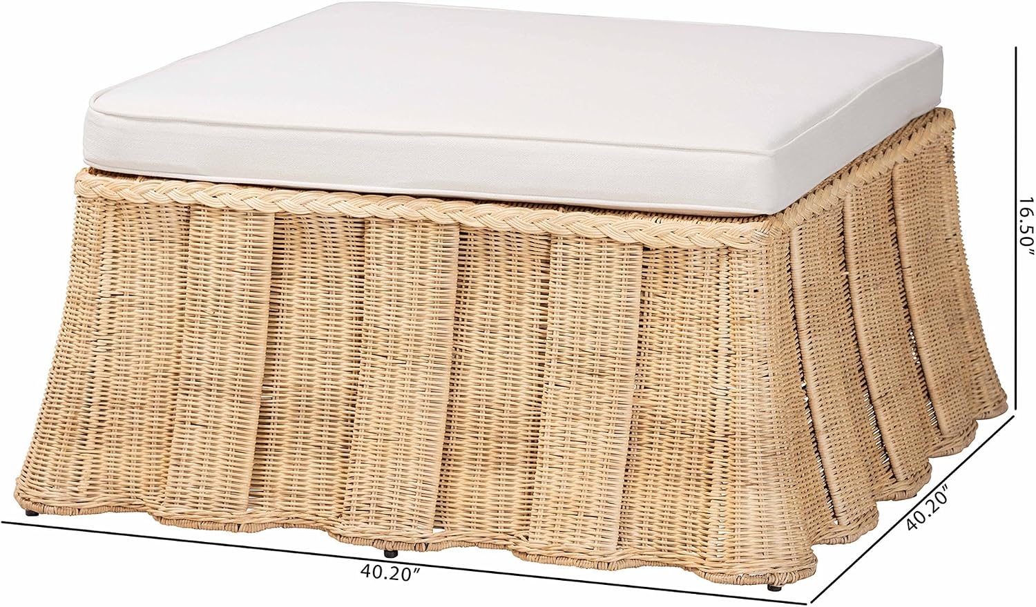 Large Handwoven Rattan Ottoman with Soft Cushion