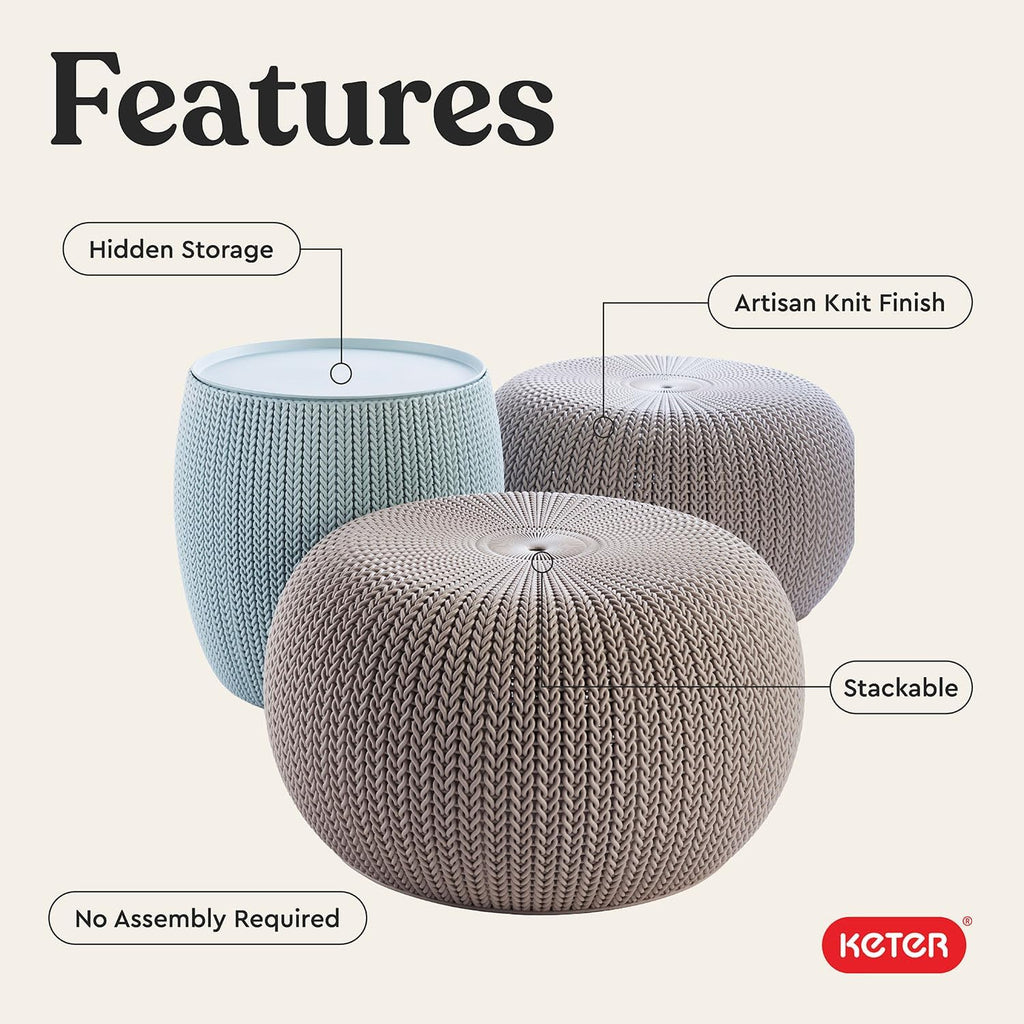 2 Pack Knit Storage Pouf Ottoman for Indoor Outdoor Use