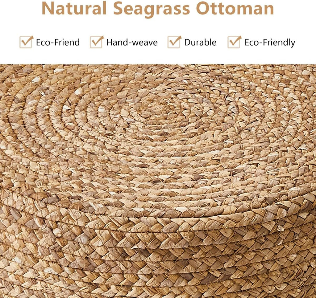 Handwoven Round Seagrass Boho Vanity Ottoman Stool