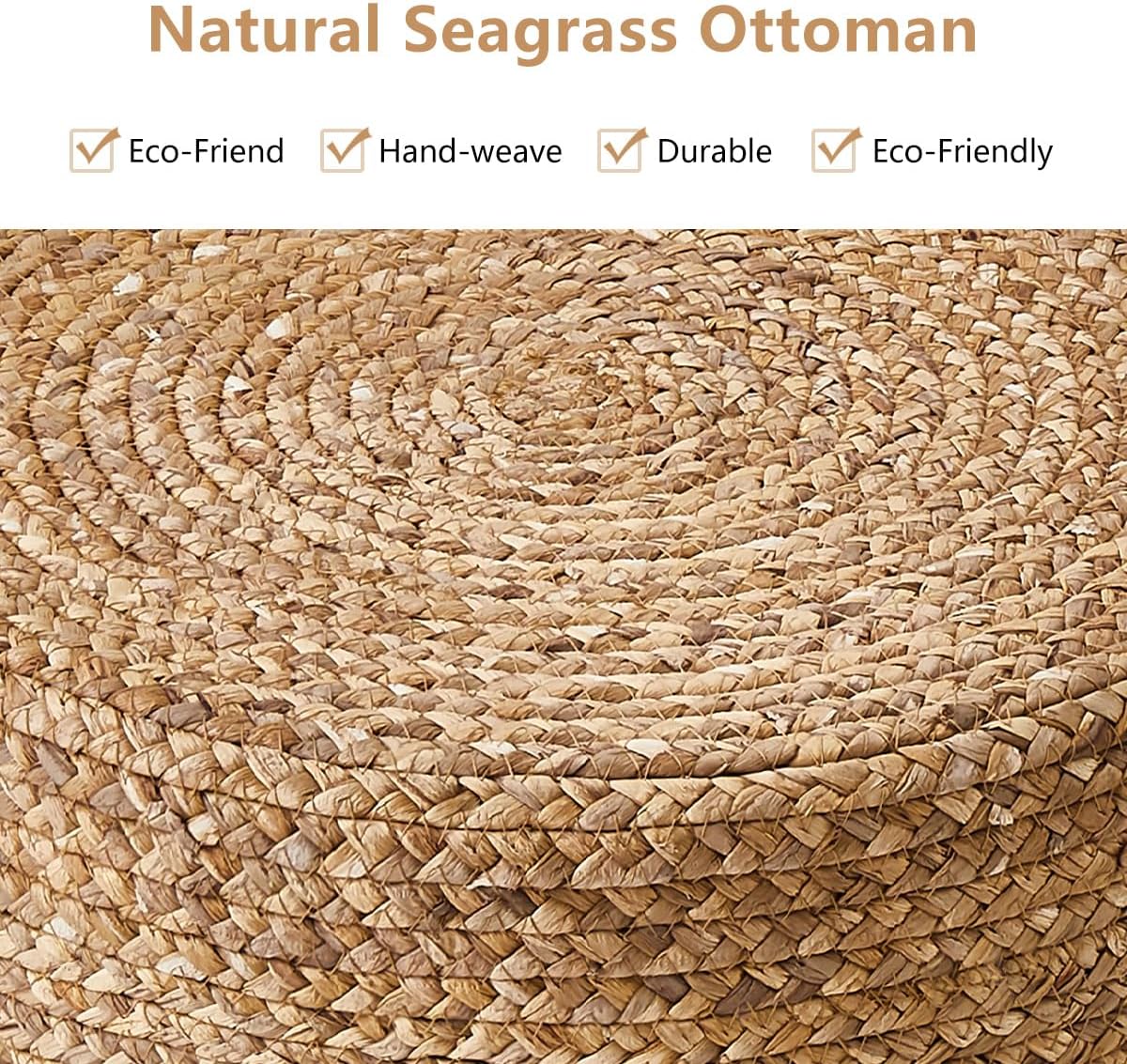 Handwoven Round Seagrass Boho Vanity Ottoman Stool