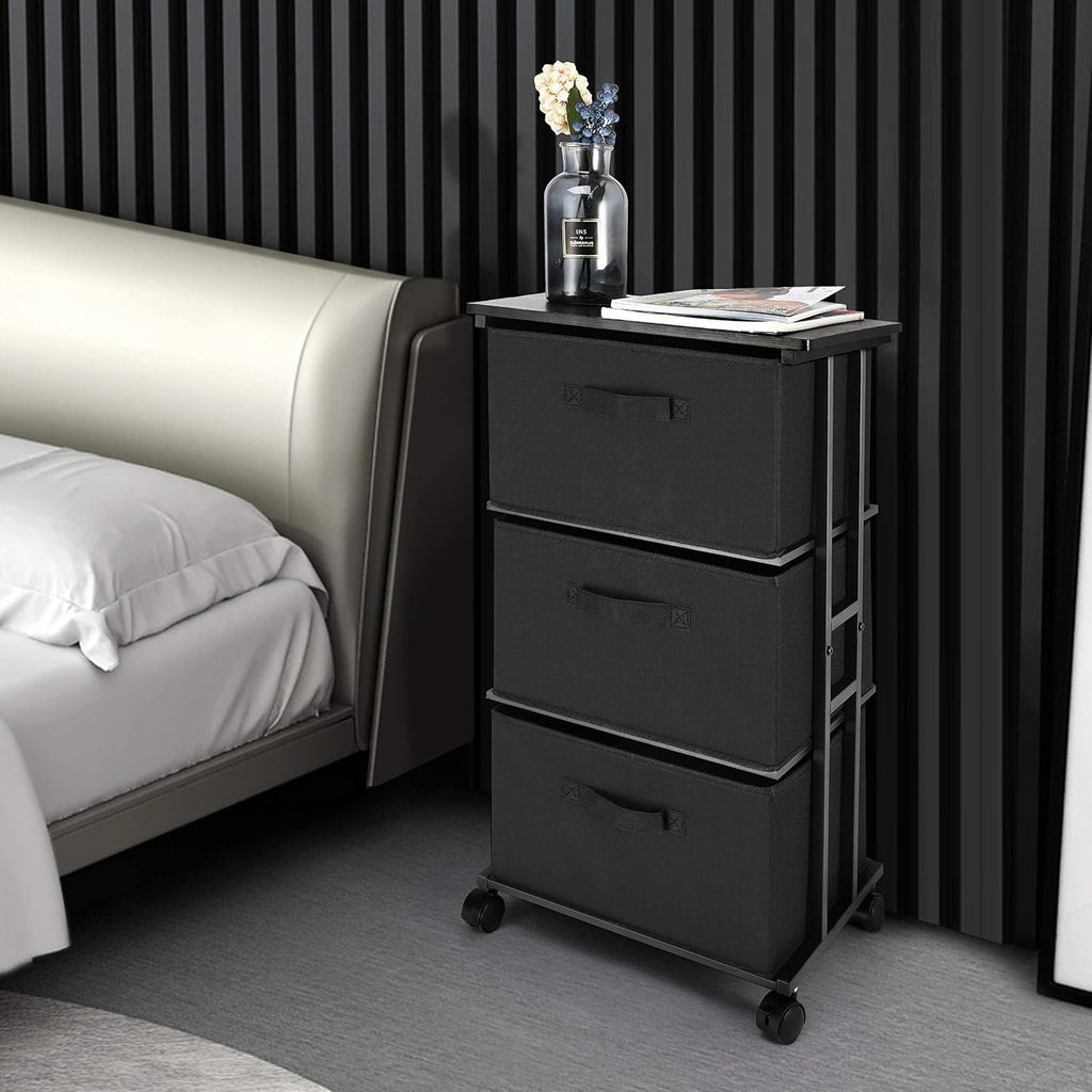 Black 3-Drawer Vertical Fabric Storage Dresser