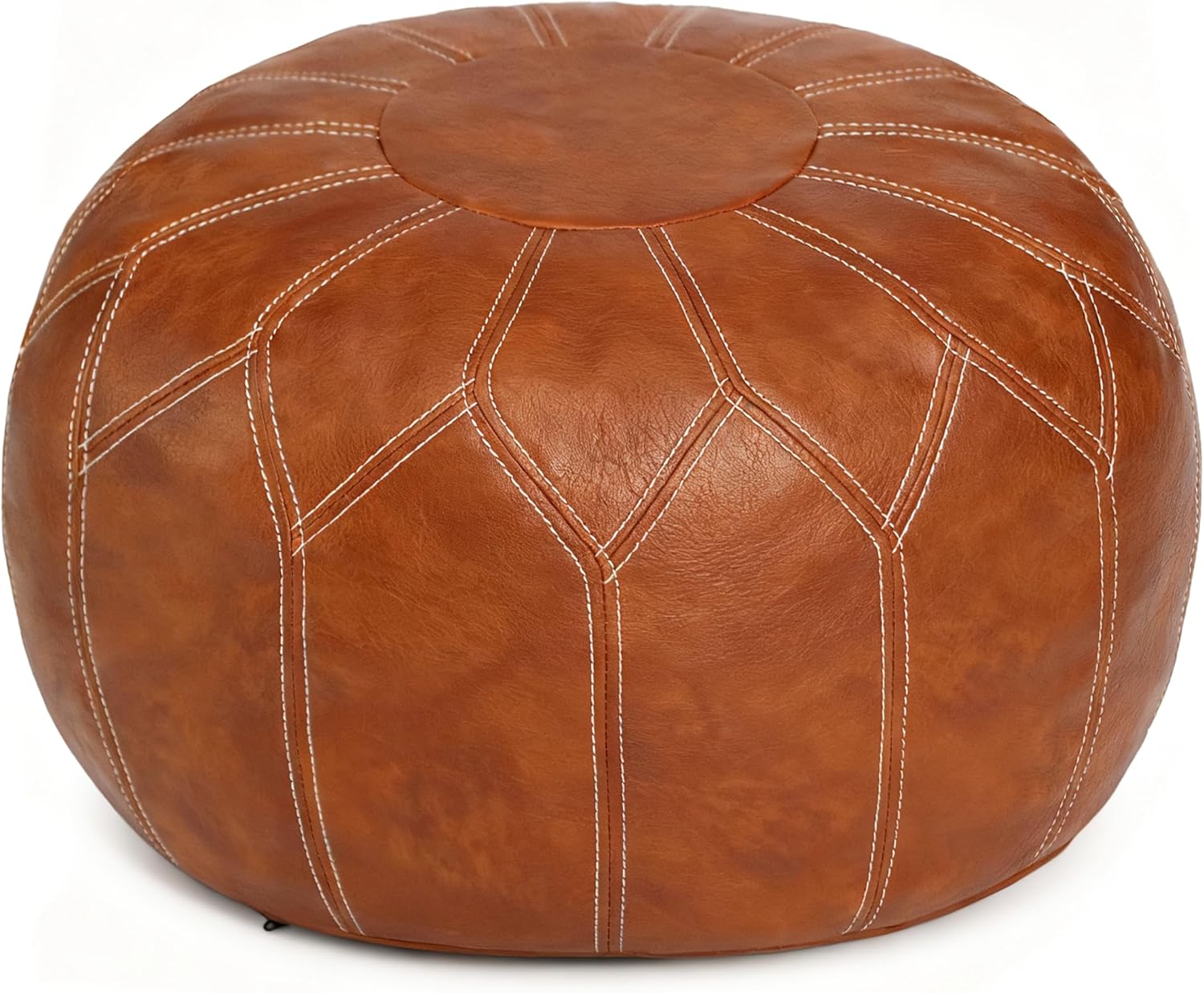 Brown Faux Leather Round Moroccan Pouf Cover