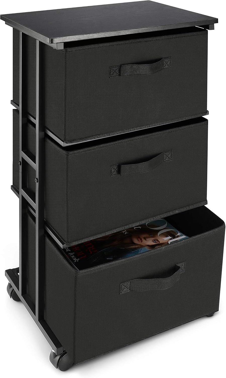 Black 3-Drawer Vertical Fabric Storage Dresser