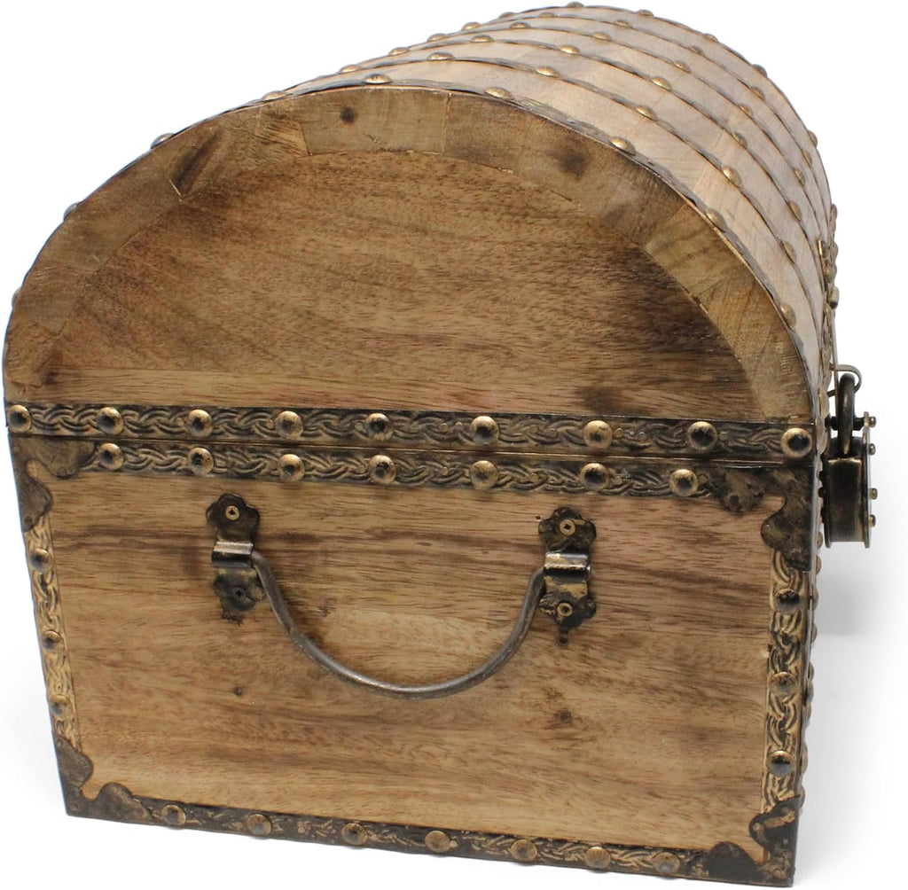 Large Antique Wooden Chest with Iron Rivets Lock