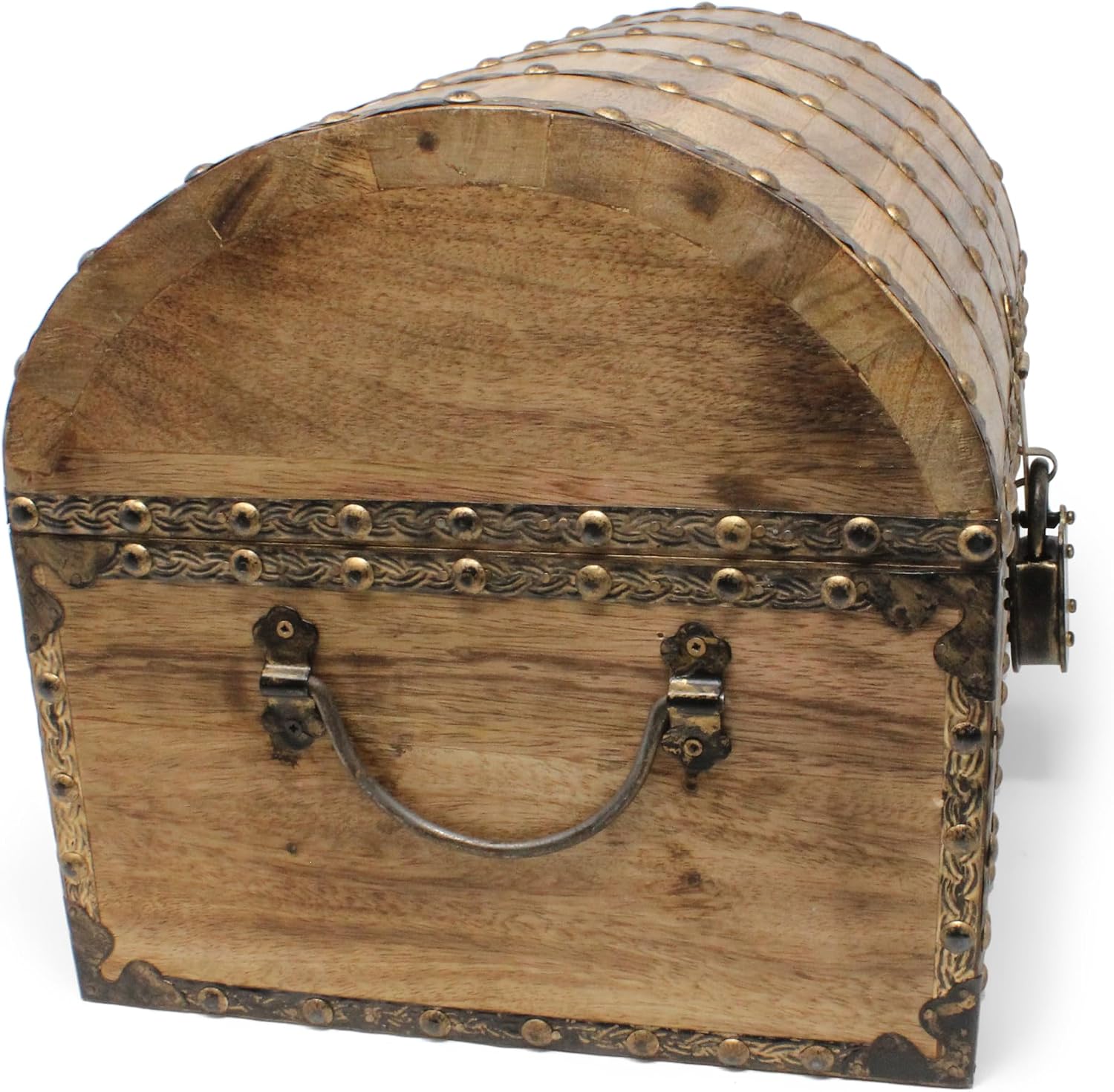 Large Antique Wooden Chest with Iron Rivets Lock