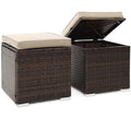 2 Pack PE Rattan Patio Ottoman with Hidden Storage Cushion