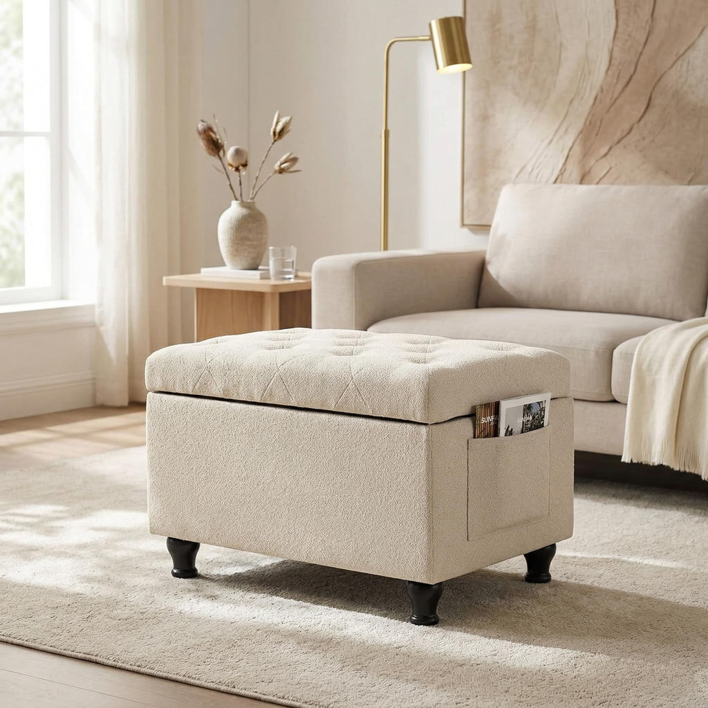 Brown Rectangular Leather Storage Ottoman Bench 24 Inch