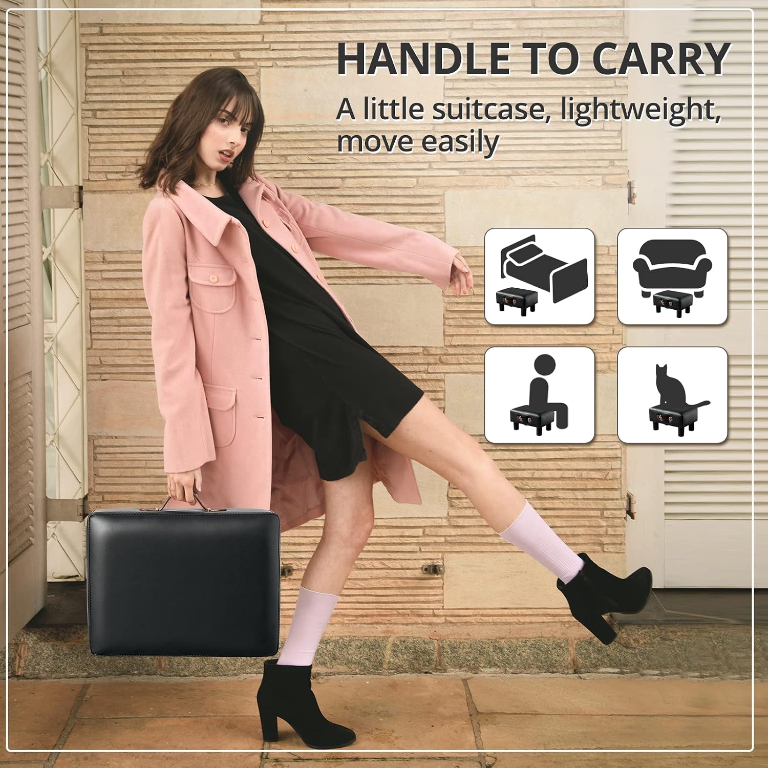 Black PU Leather Rectangular Storage Foot Stool