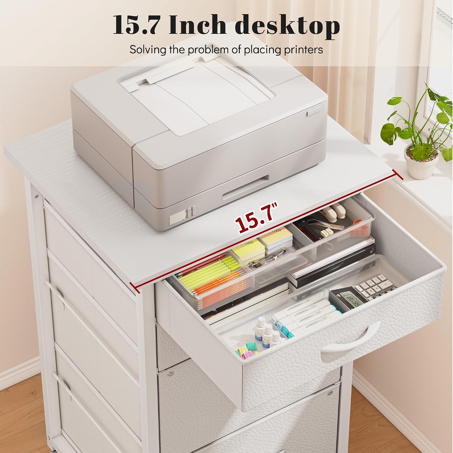 White Rolling Lockable Fabric Drawer File Cabinet