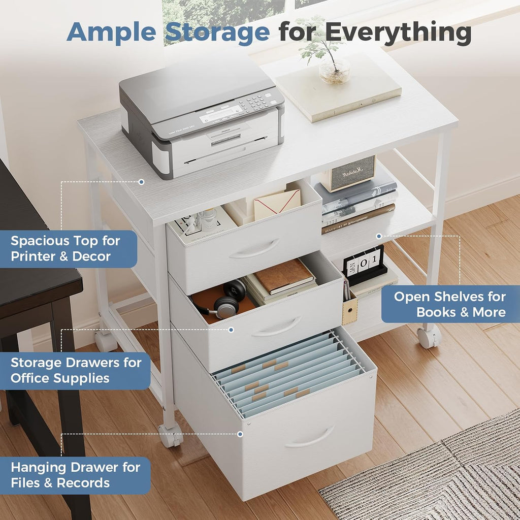 White 3-Drawer Rolling Fabric File Cabinet