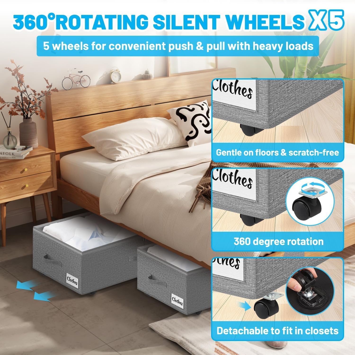 Grey Wheeled XXL Under Bed Storage Bins
