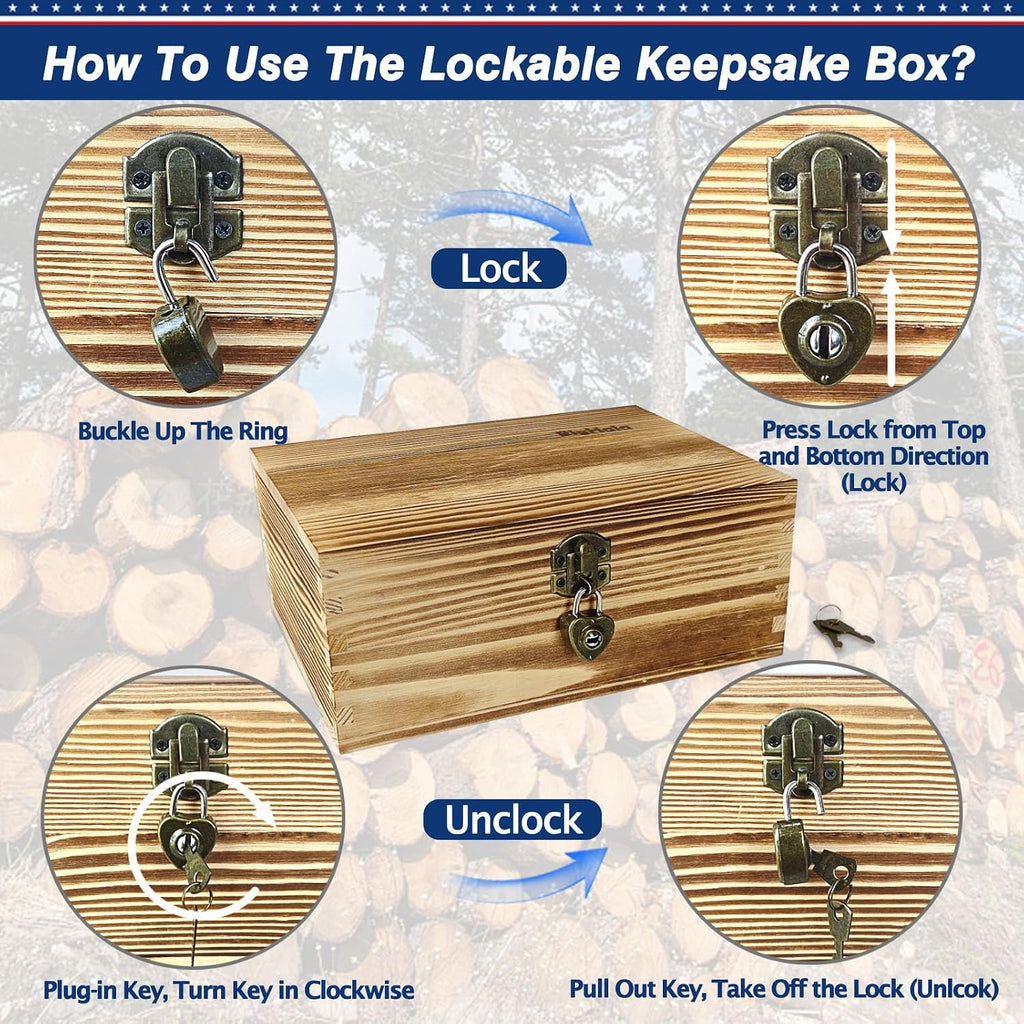 2 Pack Lockable Rustic Wooden Storage Boxes