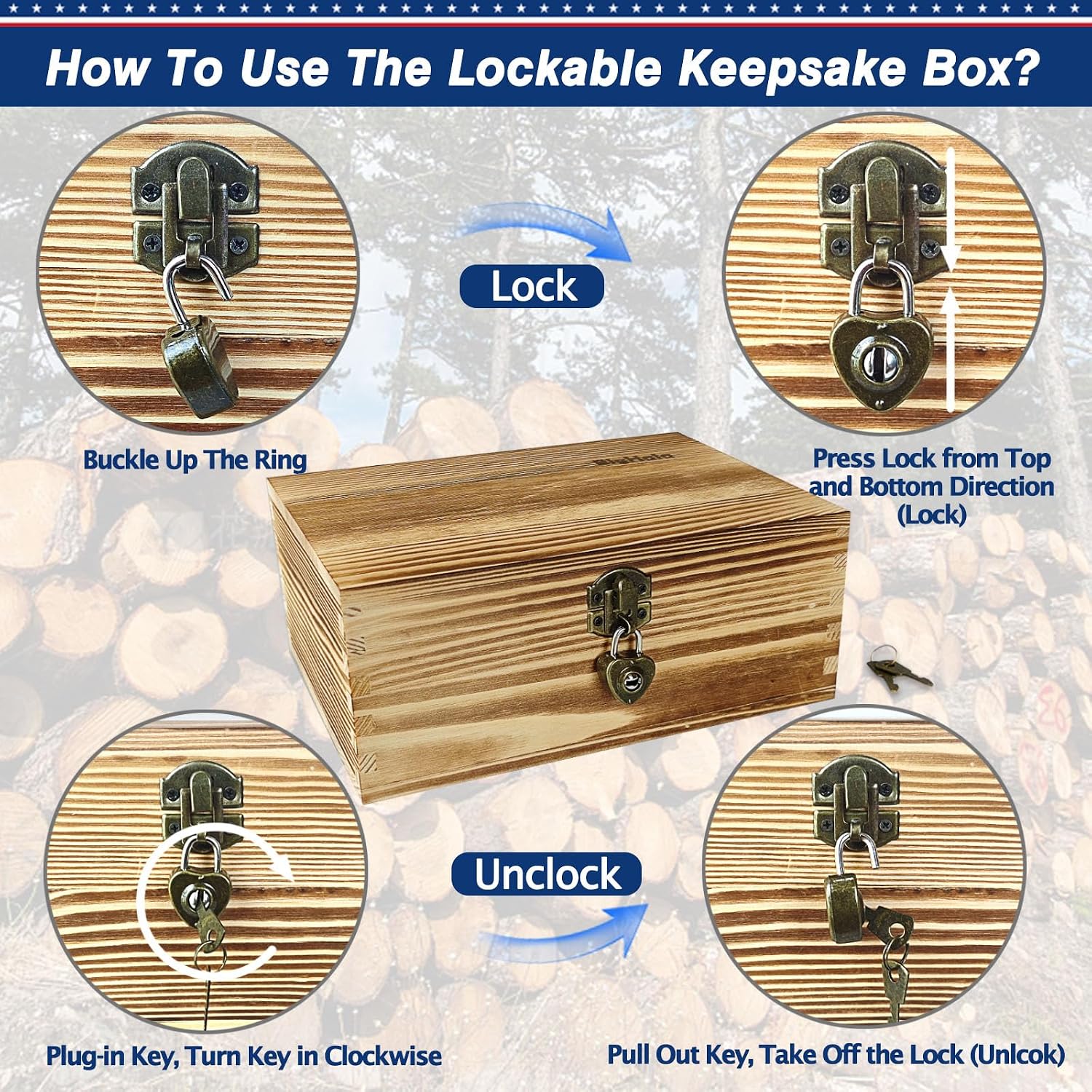 2 Pack Lockable Rustic Wooden Storage Boxes