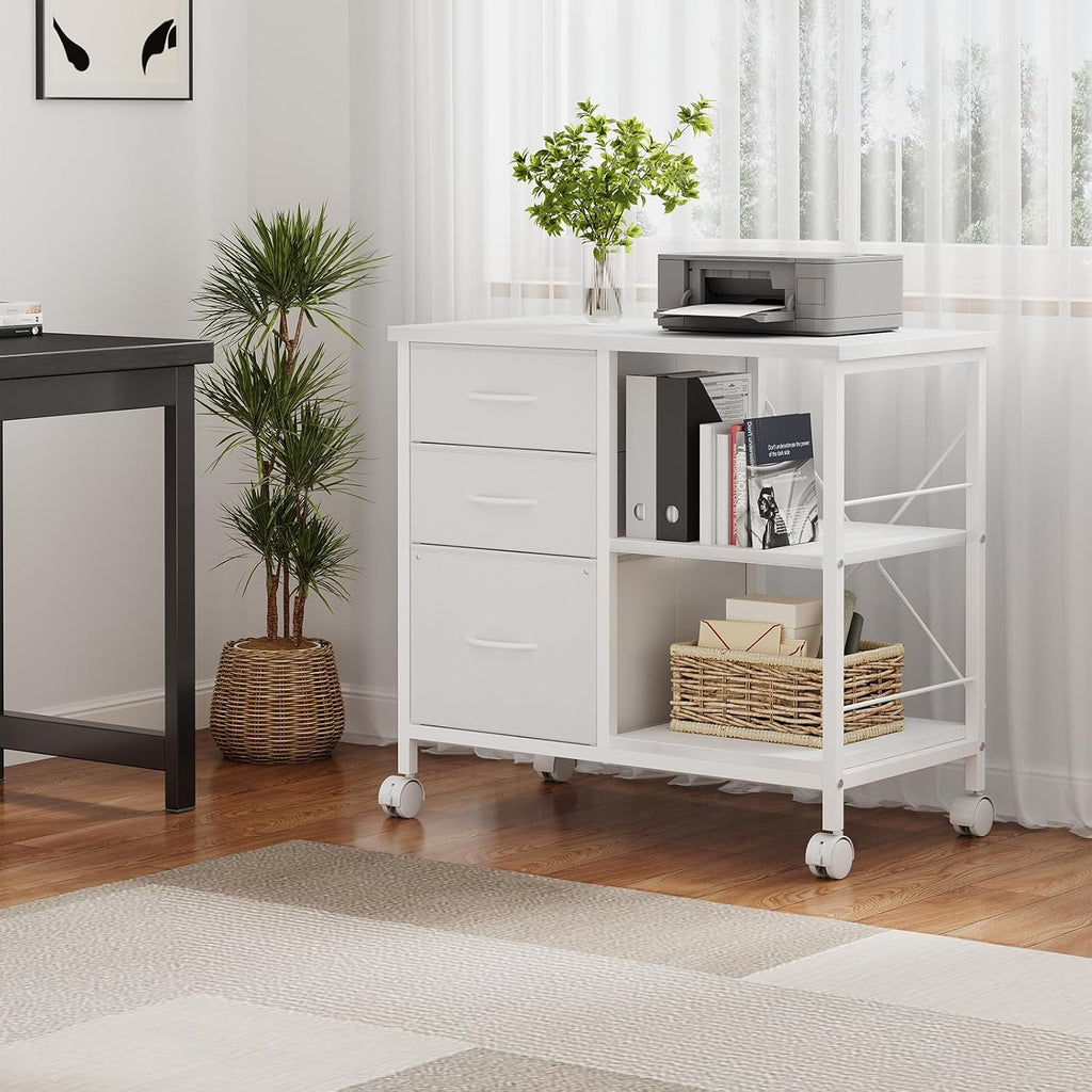 White 3-Drawer Rolling Fabric File Cabinet