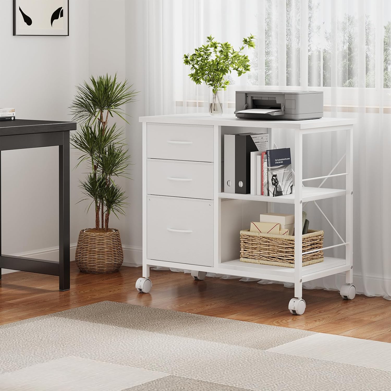 White 3-Drawer Rolling Fabric File Cabinet