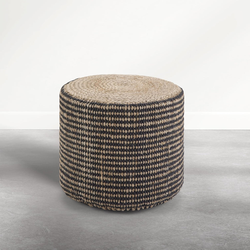 Hand Braided Jute Round Pouf Ottoman Foot Stool