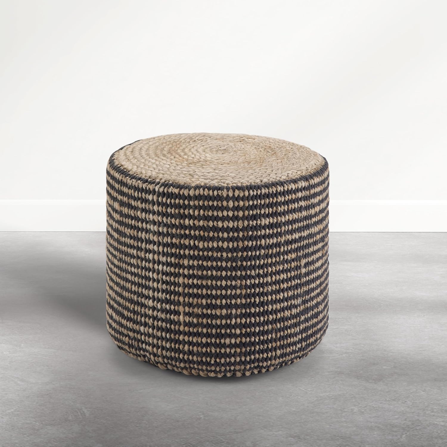 Hand Braided Jute Round Pouf Ottoman Foot Stool