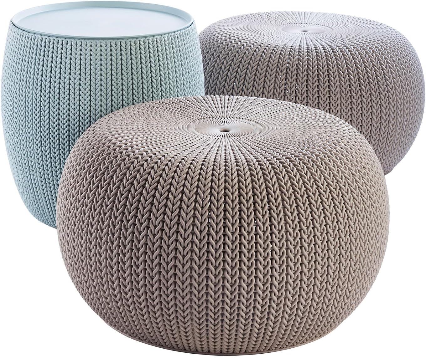 2 Pack Knit Storage Pouf Ottoman for Indoor Outdoor Use