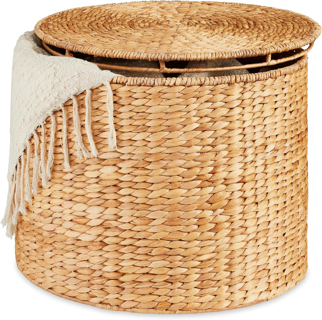 Large Handwoven Water Hyacinth Round Storage Ottoman