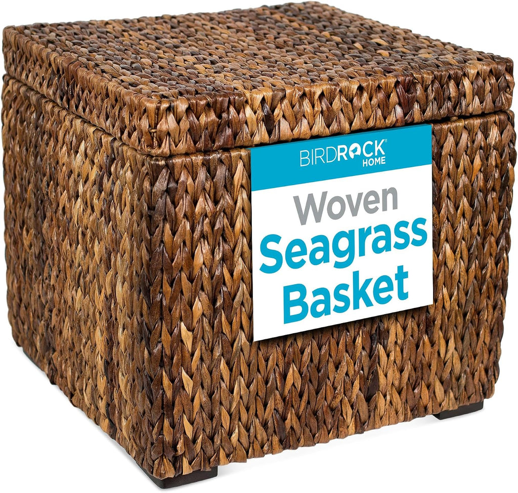 Abaca Seagrass Woven Cube Storage Ottoman Table