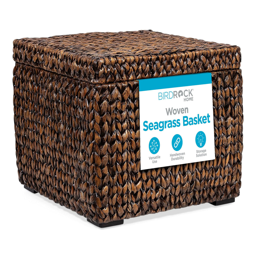 Abaca Seagrass Woven Cube Storage Ottoman Table