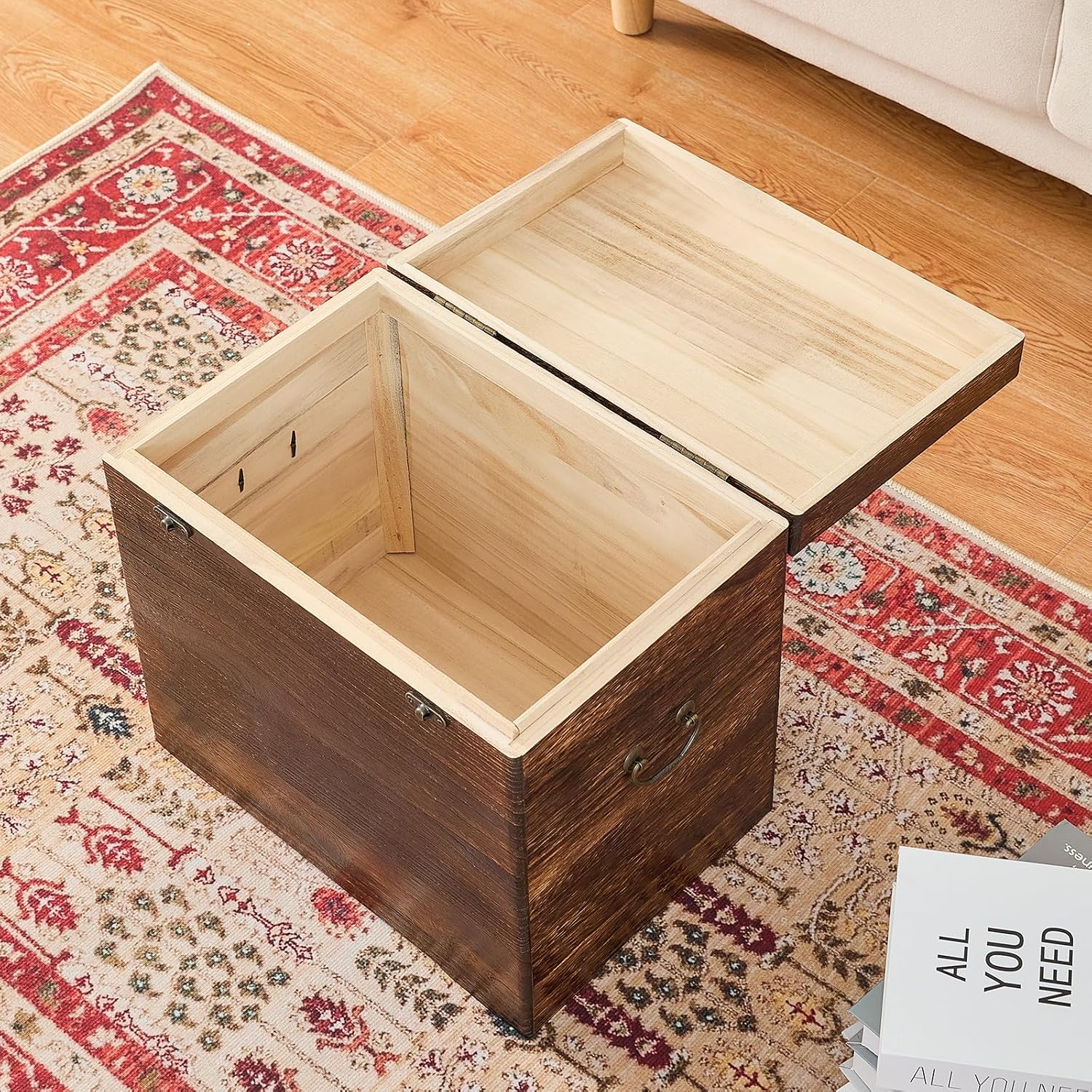 Dark Brown Rustic Wooden Storage Trunk for Home Use