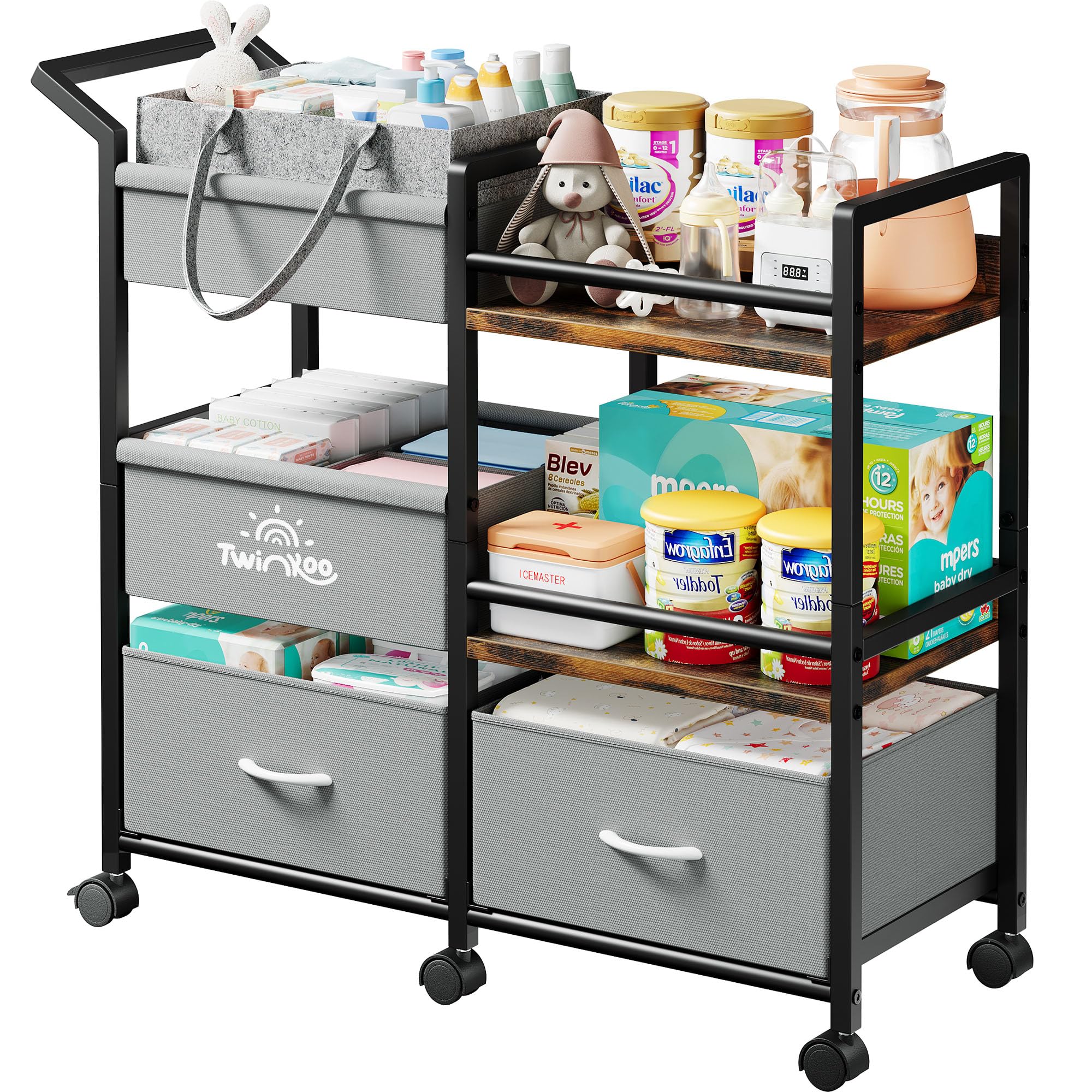 2-In-1 Rolling Nursery Diaper Storage Cart