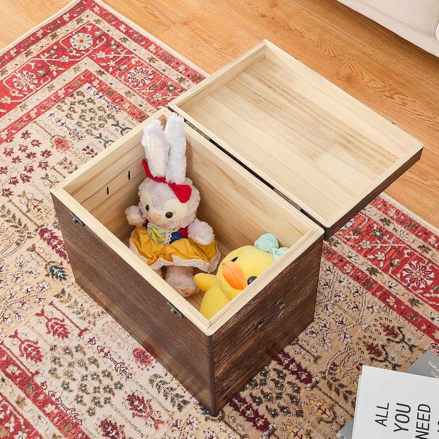 Dark Brown Rustic Wooden Storage Trunk for Home Use