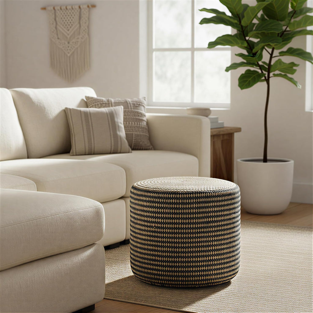 Hand Braided Jute Round Pouf Ottoman Foot Stool