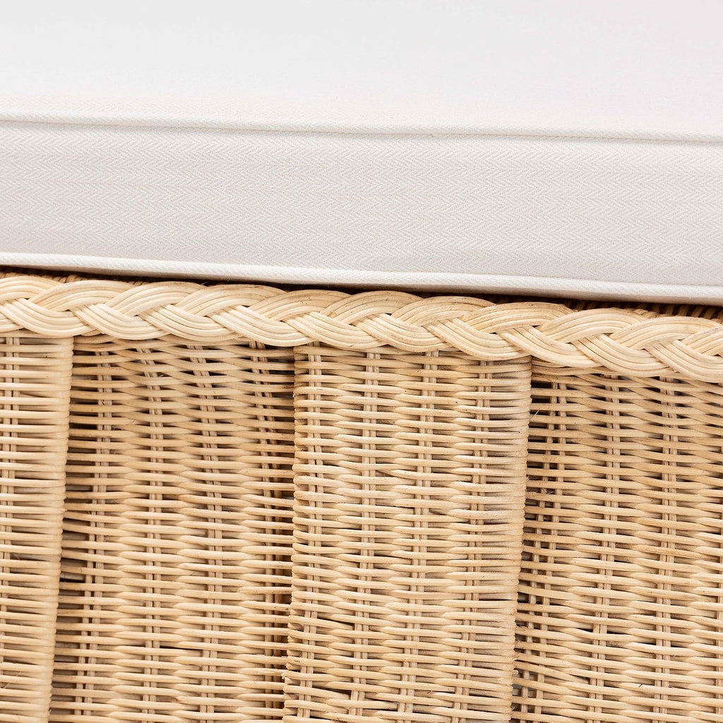 Large Handwoven Rattan Ottoman with Soft Cushion