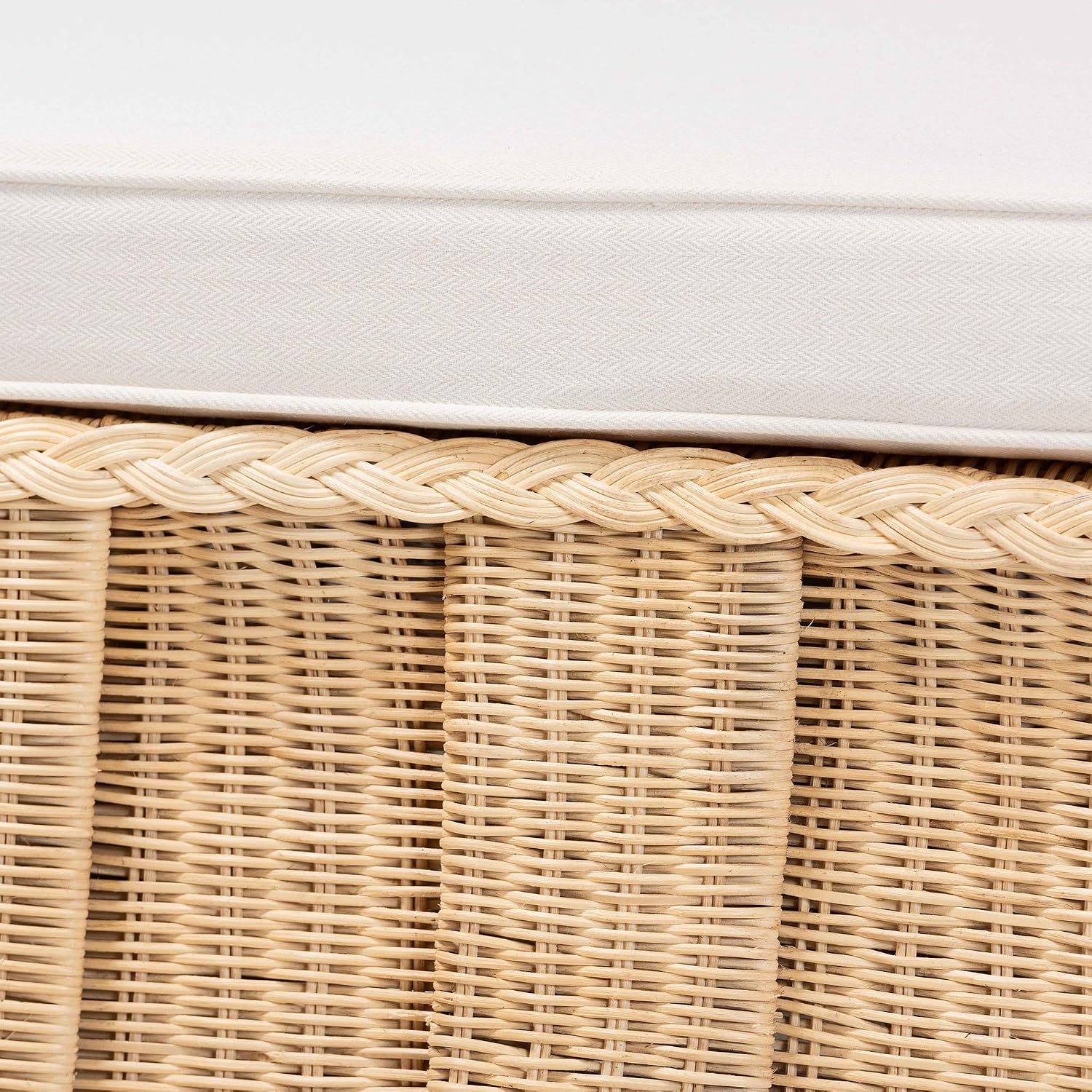 Large Handwoven Rattan Ottoman with Soft Cushion