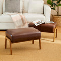 Brown Leatherette Wood Frame Padded Foot Stool